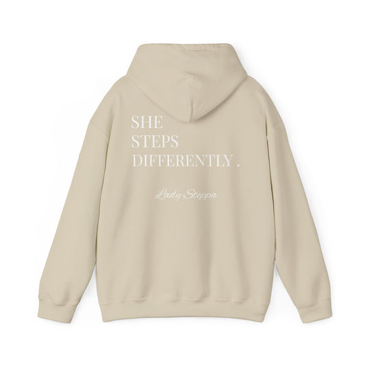 She Steps Differently hoodie | Inspirational text sweatshirt